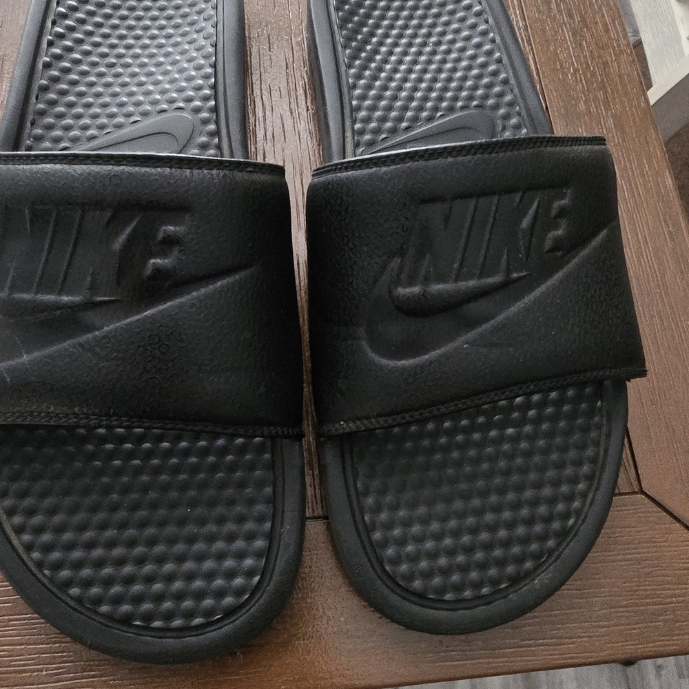 Nike Black Embossed Swoosh Slide Sandals